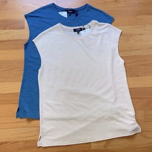Theory Dolman Cap Sleeve Tee Shirts 2-4-1 in Blue And Cream Size Medium